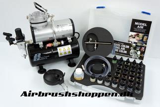 Vallejo Airbrush starterkit 1 med tank og 29 farver Camouflage colors